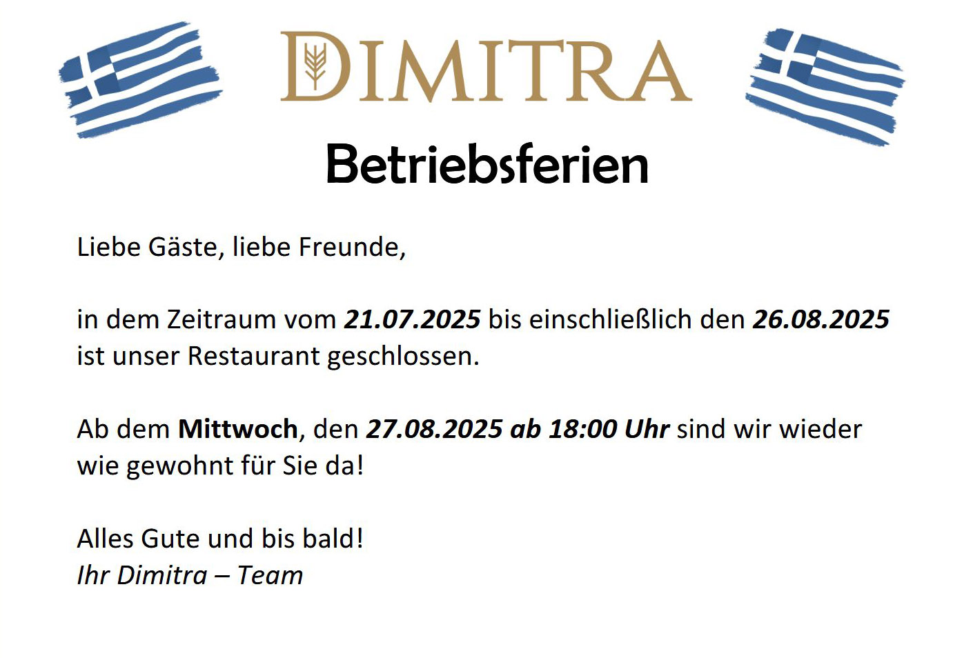 Betriebsferien 2025